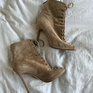 Gianvito Rossi Beige Lace-Up Heeled Boots